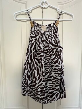 Michael Kors Black and White Zebra-Print Chain Strap Tank